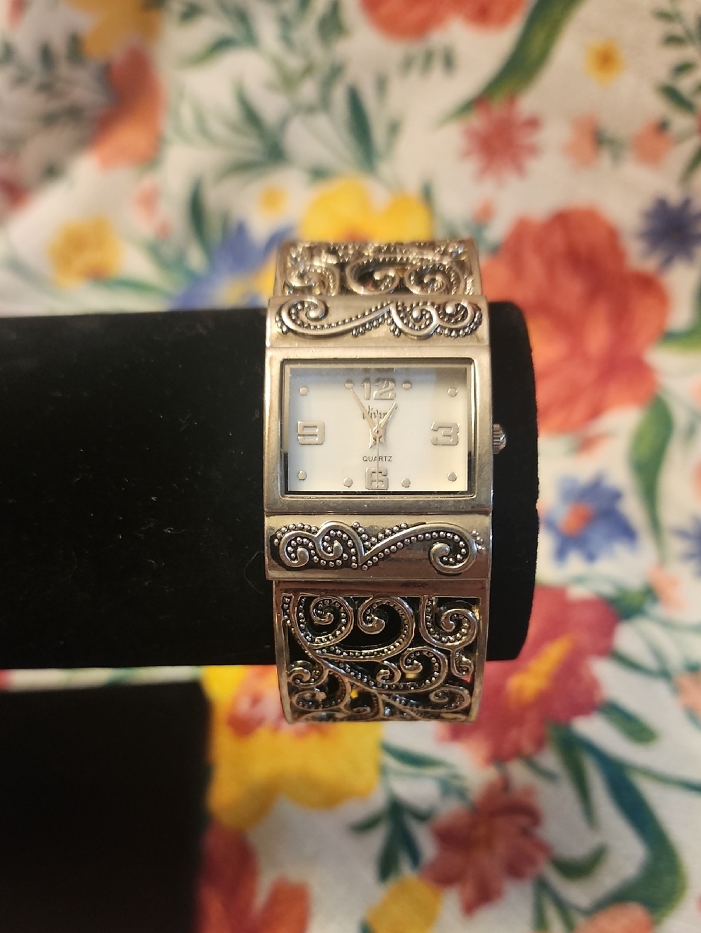 Silver Filigree Womens Bracelet Watch